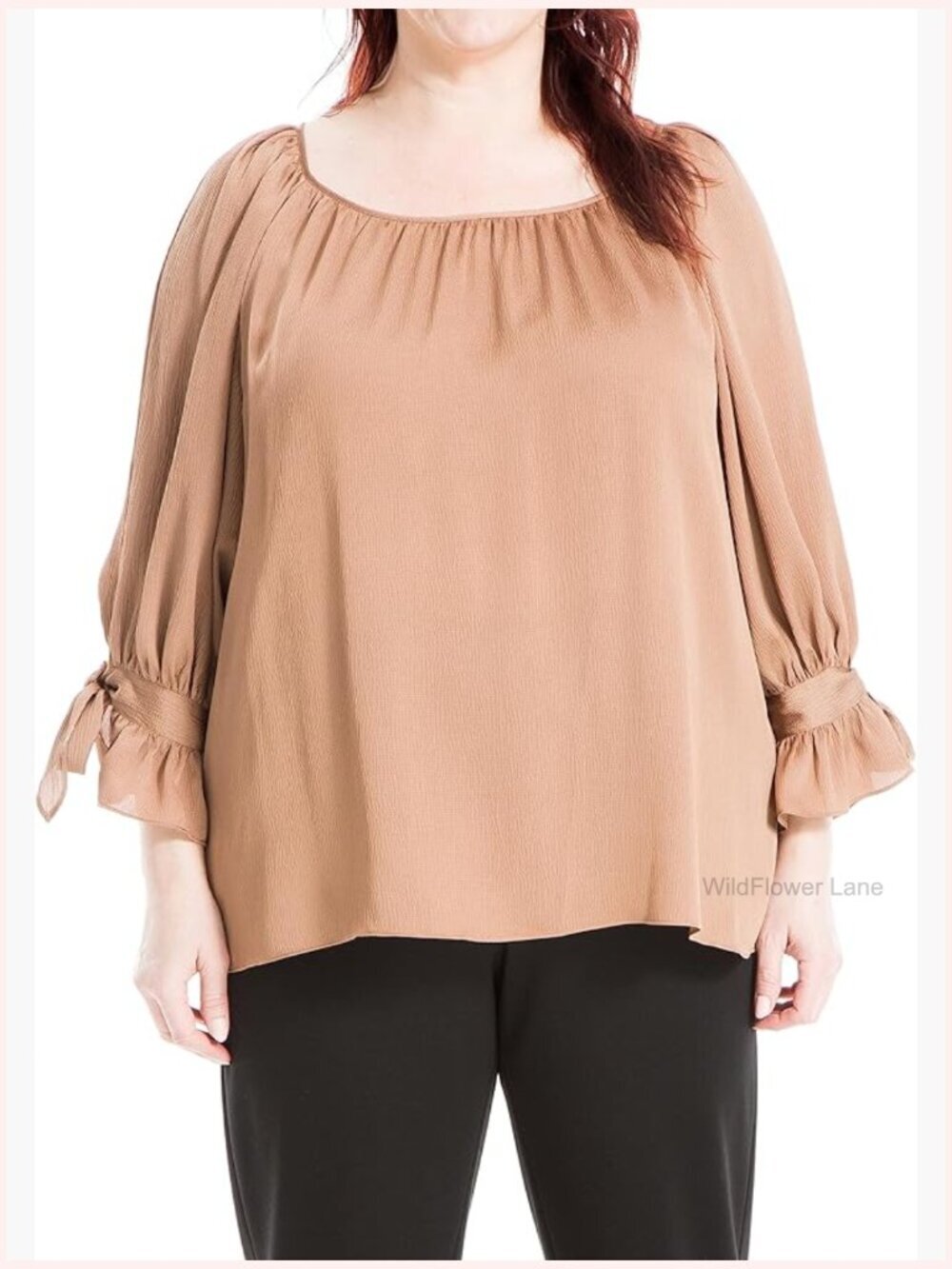 Plus Size Satin Tie Sleeve Blouse Long Sleeve Blouse Stretchable